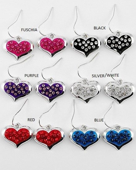 RHINESTONE HEART ACRYLIC VALENTINE DANGLE EARRINGS  