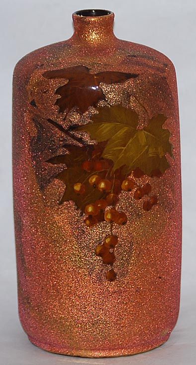 Owens Pottery Opalesce Utopian Berries and Leaves Vase  