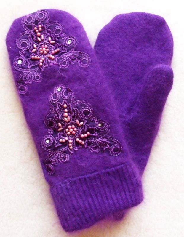 HANDMADE ANGORA WOOL RECYCLED SWEATER MITTENS , Lined  