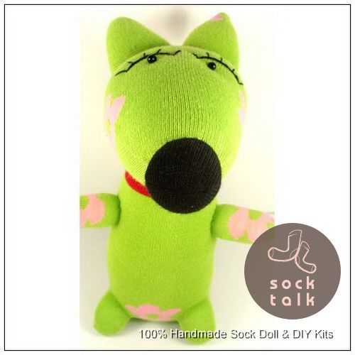 Handmade Green Sock Monkey Fox Stuffed Animals Doll Baby Toy  