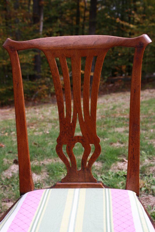 18thC Antique Pair Early Walnut Chippendale Side Chairs  