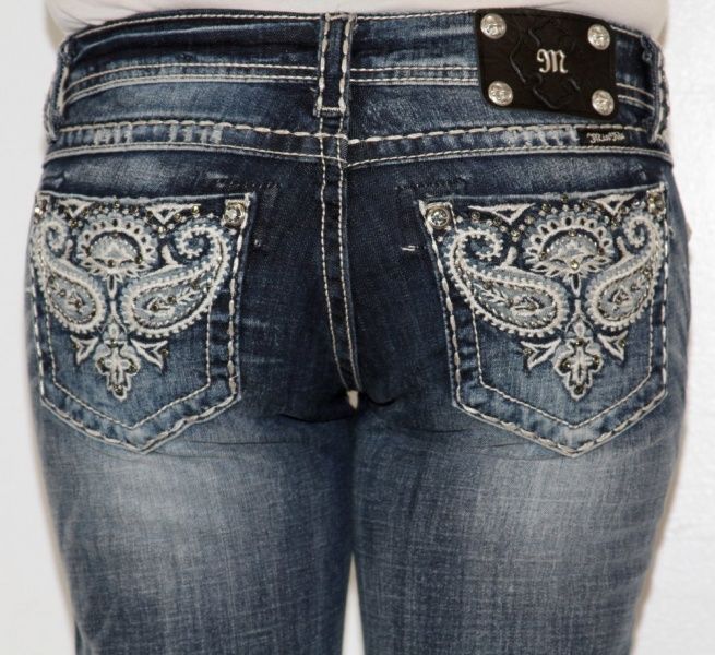 Womens MISS ME Jeans Bella Blue Paisley Boot Cut JW5123B8 Rhinestones 