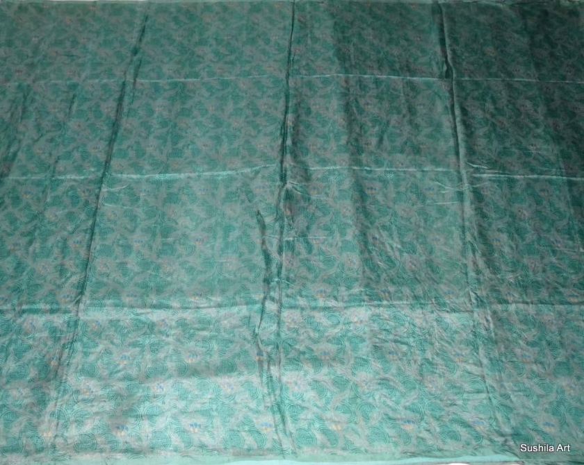 Green OLD Vintage 5+ yards Indian Pure Silk Vintage Sari Fabric 