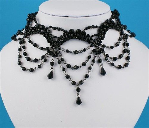 Black Arched Victorian Style Beaded Choker  