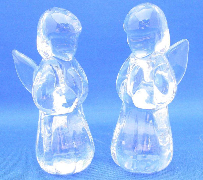 Pair Hand Blown Glass ANGEL FIGURINES Twos Company  