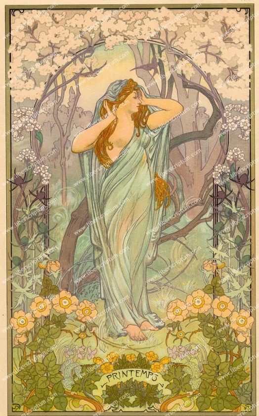 ART NOUVEAU Nu Le printemps Panneau Decoratif Herpin   Original 1901 