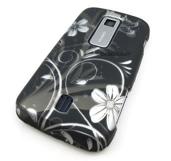 BLACK FLOWERS PHONE COVER CASE CRICKET HUAWEI ASCEND  