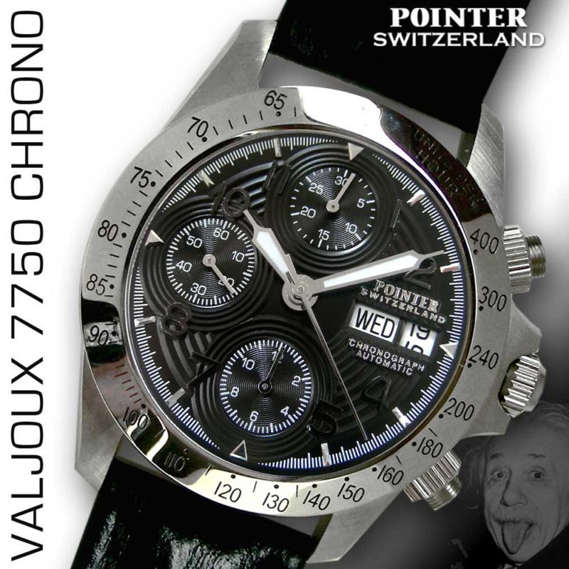 POINTER SWITZERLAND, AUTOMATIC CHRONO VALJOUX 7750,TACHYMETER WITH BOX 