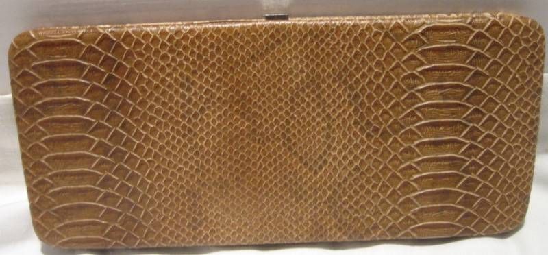 Camel Beige Brown Long Flat Wallet by Paige Faux Snake Skin Fashion 