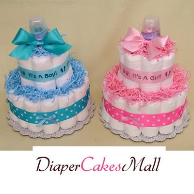 BABY SHOWER GIFT   PINK or BLUE DIAPER CAKE  2 Tiers  