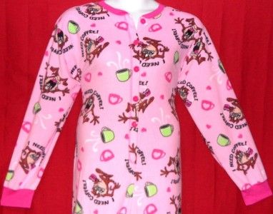   2X~PINK~TAZ~fleece~TASMANIAN DEVIL~FOOTED~footie~I need COFFEE~PAJAMAS