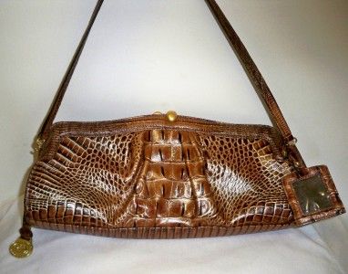 PRETTY Toasted Almond Brahmin Leather Brown croc snake lizard clutch 