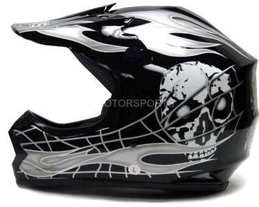 TMS YOUTH BLACK/SILVER SKULL FLAME MOTOCROSS HELMET ~L  