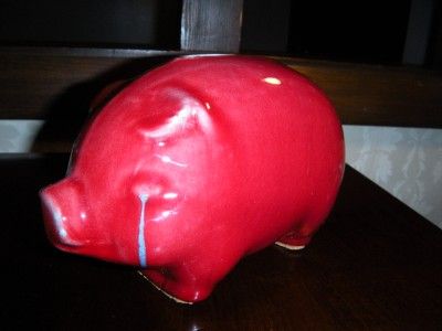 CUTE VINTAGE POTTERY PINK WEEPING PIG PIGGY COIN BANK  