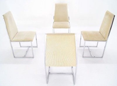 Set 4 Mid Century Modern Chrome Dining Chairs Baughman  
