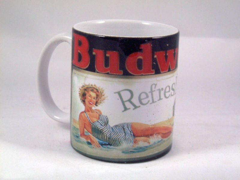 BUDWEISER BEER Retro 1950s ad Sexy Beach Girl MUG NEW  