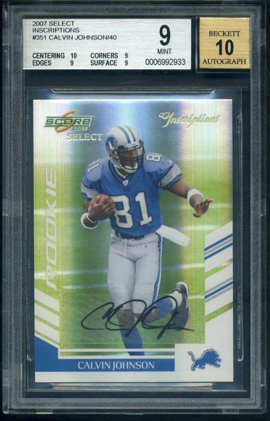 2007 Score Select Inscriptions Calvin Johnson Rc Rookie Auto BGS 9 