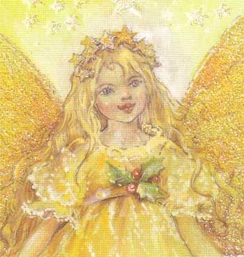 Christmas Tree Fairy, showing a fairy wearing gold standing at the top 