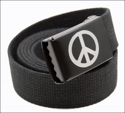 CUSTOM ENGRAVED PEACE LOGO WEB BELT & BUCKLE  