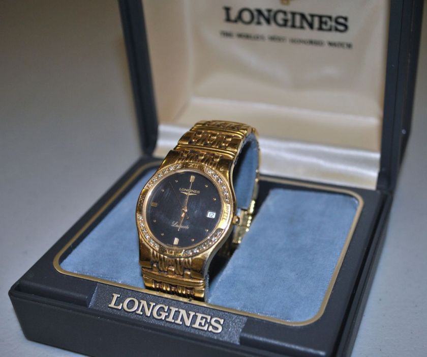 LONGINES LAUREATE GOLD & DIAMOND MENS WRIST WATCH W/ ORIGINAL BOX 