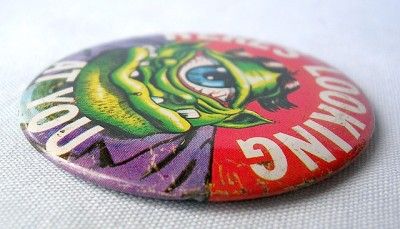 Vintage 1960s ONE EYED MONSTER Tin Litho Pinback Button JAPAN  