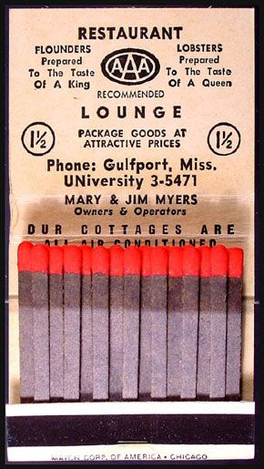 1960s Friendship House AAA MatchBook Gulfport/Biloxi MS  