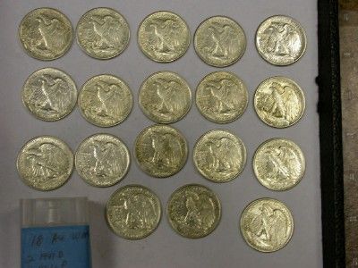 EIGHT TEEN AU WALKING LIBERTY HALF DOLLAR LOT ID#Y649  