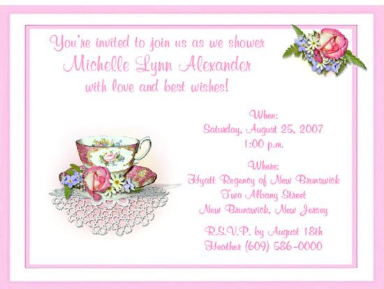 10 PINK TEA CUPS WITH FLOWERS BRIDAL SHOWER INVITATIONS  