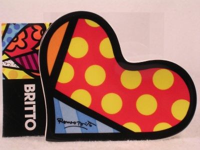 Romero Britto Heart Tea Bag Holder Sm Yellow Dots NIB  