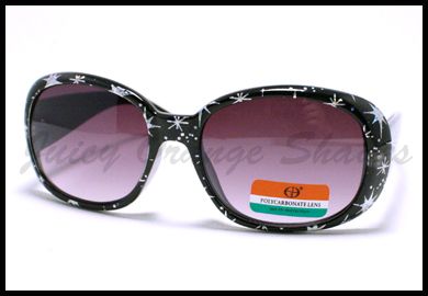 Womens STAR PRINT Round Trendy Fashion Sunglasses BLACK  