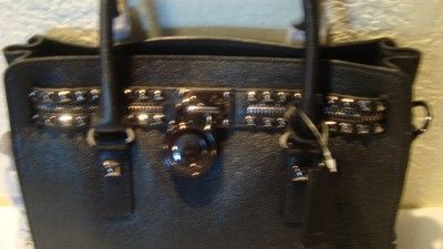 MICHAEL KORS HAMILTON ROCK & ROLL EW SATCHEL BLACK GENUINE LEATHER 