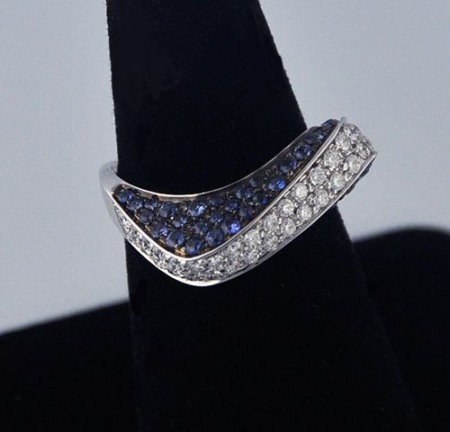 Gubelin 18k White Gold Blue Sapphire Diamond Ring  