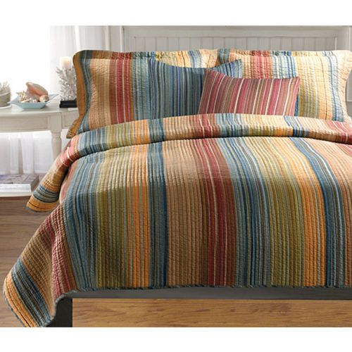 BLUE YELLOW RED GREEN 5 piece QUILT SET REVRSIBLE QUEEN  