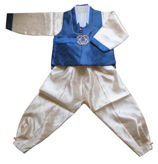 Boys Age 6 Hanbok Korean Outfit   Blue Gold  