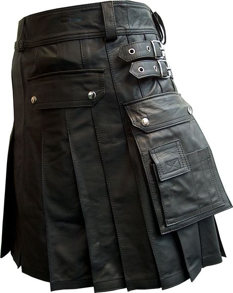 Mans FULL LEATHER Pleated Gladiator Kilt BLUF LARP (K5)  