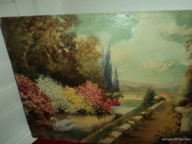 VINTAGE Deco GARDEN Original Oil Cottage Garden Atkinson FOX style~ B 