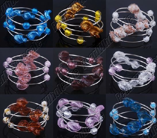 Wholesale 9strand mix lampwork glass bracelet P&P FREE  