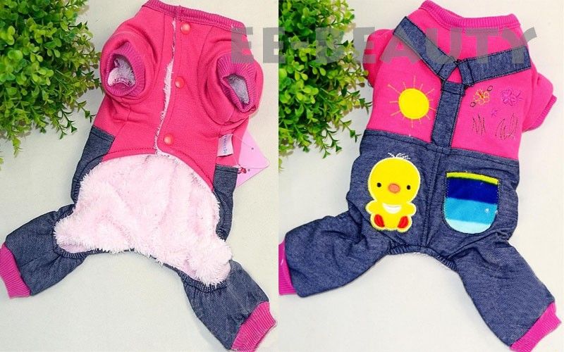 Fleece Inside Warm Blue Braces Pants Overalls Dog Pet Clothes Apparel 