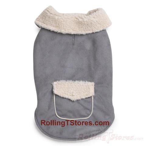 Dog Jacket Coat with Pocket, Faux Suede & Sherpa  