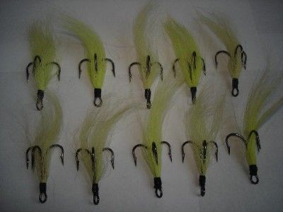 10 BUCKTAIL DEER HAIR 3/0 TREBLE HOOKS LURE LT GREEN  