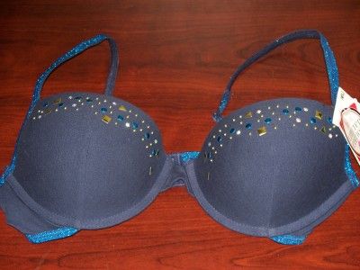 Flirtitude Navy Blue Bling Push up Bra 32A 34A 36A 34B 36B 36C NWT 