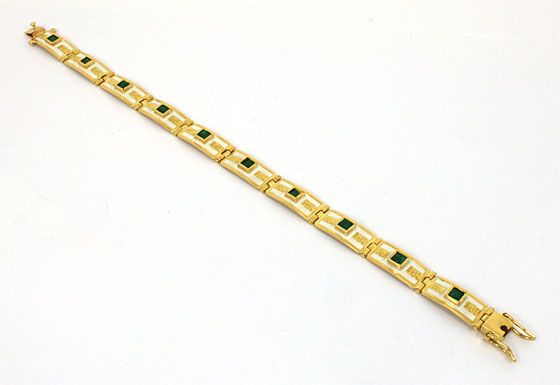 BEAUTIFUL 18K GOLD 3 CTS EMERALDS ASIAN STYLED BRACELET  