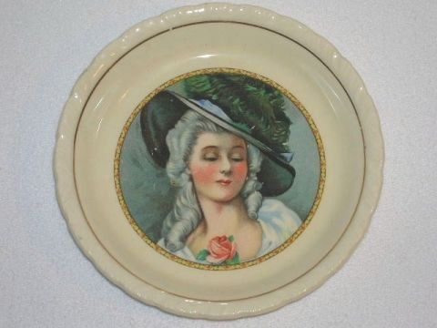 NEW HALL HANLEY STAFFORDSHIRE COASTER LADY IN HAT  