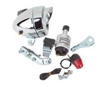   Generator Bullet Headlight Set with Visor Chrome Dynamo Head Light Kit