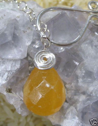 Yellow Calcite Lariat Silver Wire Wrap Necklace  
