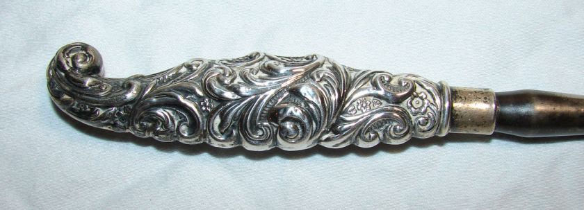 Antique 1899 Sterling Silver Button Hook, Art Nouveau Repousse 