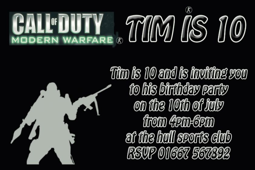 Personalised call of duty birthday party invitations  