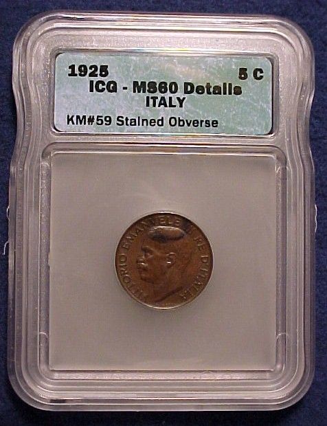   of bronze km 59 unc slabbed certified ms60 details stained obverse