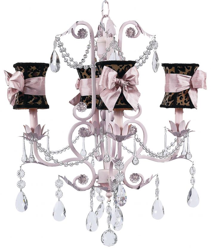 Pink Valentino Chandelier with Hourglass Leopard Shades Childrens 