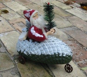 Vintage Style Santa Belsnickle in Pine Cone Car  